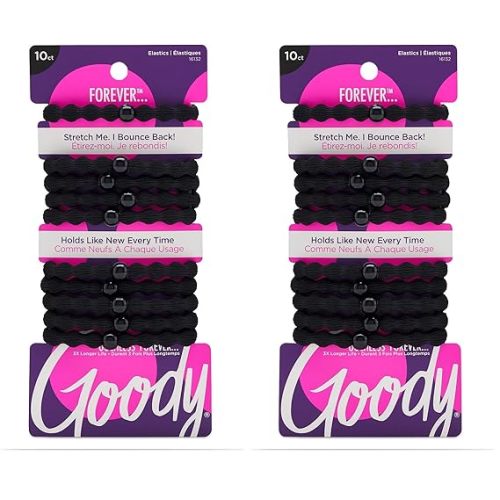 Goody Forever Ouchless Elastic Hair Tie - 10 Count, Black - Medium Hair to Thick Hair - Accessories for Women and Girls (Pack of 2)
