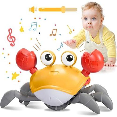 Crawling Crab Baby Toy - Tummy Time Toys-with Music and LED Light,Built-in Rechargeable Battery and Volume Can be Turned Off for 0-6 6-12 12-18 36 Months Walking Toddler Birthday Gift(Orange)