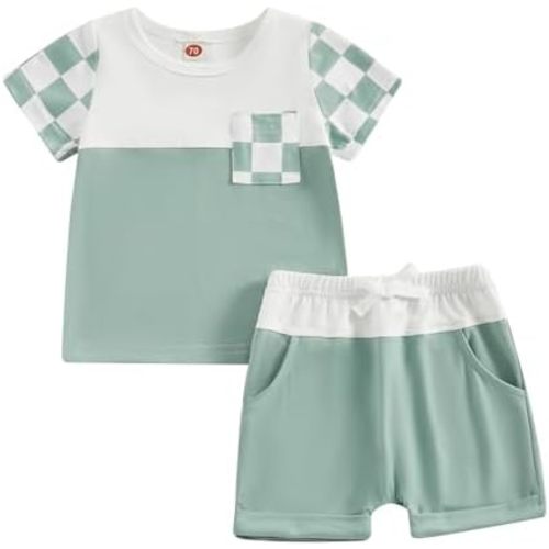 Karwuiio Toddler Baby Boy Summer Outfit Short Sleeve T-Shirt Tops Elastic Waist Shorts Set Baby Boys Clothes