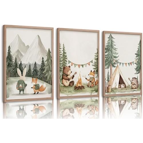 Woodland Animal Nursery Wall Art Fox Bear Hare Hedgehog Paintings Pictures