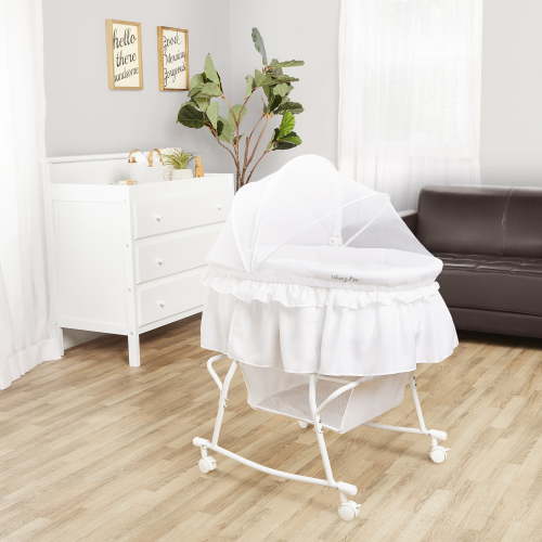 Dream On Me Lacy Portable 2-in-1 Bassinet & Cradle in White, Lightweight Baby Bassinet