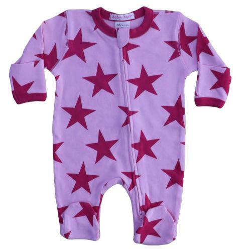 Baby Zipper Footie - Large Star Pink