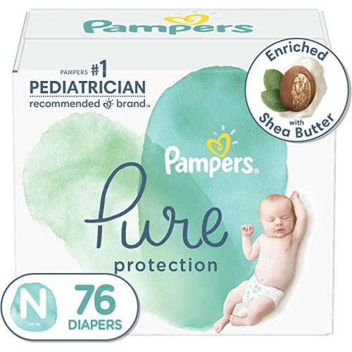 Diapers Newborn/Size 0 (<10 lb), 76 Count - Pampers Pure Protection Disposable Baby Diapers, Hypoallergenic and Unscented Protection, Super Pack (Packaging May Vary) - 1 Month Supply