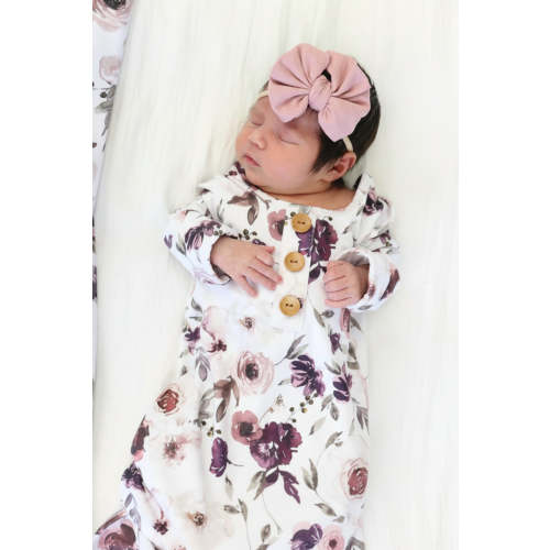 Demi's Dusty Purple Floral Newborn Baby Knot Gown & Hat Set