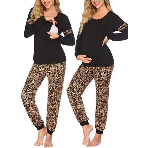Ekouaer Materntiy & Nursing Pajamas Sets Long Sleeve Breastfeeding Pajamas with Jogger Pants for Hospital