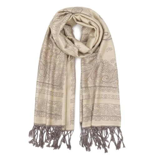 Ciormis Two Tone Silky Paisley Pashmina Shawl Scarf,Soft Women's Rave Jacquard Pashminas Wrap Scarves