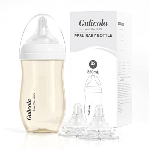 Newborn Breastfeeding Baby Bottle with Extra Slow Flow Nipples, 0 Months+, Anti Colic, BPA Free PPSU, 7 oz - Clear