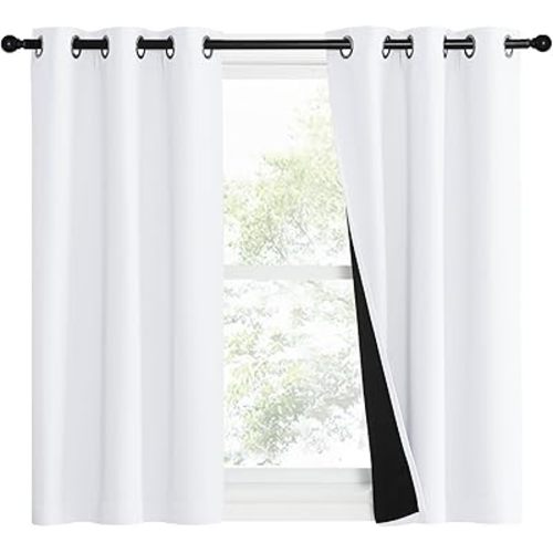 NICETOWN Pure White 100% Blackout Lined Curtains, 1 Pair, 37" Width x 50" Length Each Panel, 2 Thick Layers Narrow Wide Window Treatment Panels Thermal Insulated Drapes for Kitchen Small Window