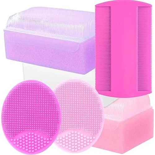 Cradle Cap Brush for Babies - Cradle Cap Treatment | Baby Sponge for Bathing Newborn Bath Essentials | Baby Brush and Comb Set Newborn | Baby Comb & Scalp Scrubber Set of 6 (Pink)