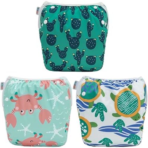 ALVABABY Swim Diapers 3pcs Baby & Toddler Snap One Size Reusable Adjustable Baby Boys' Swim Diapers for Swimming Lessons 3SWY69A