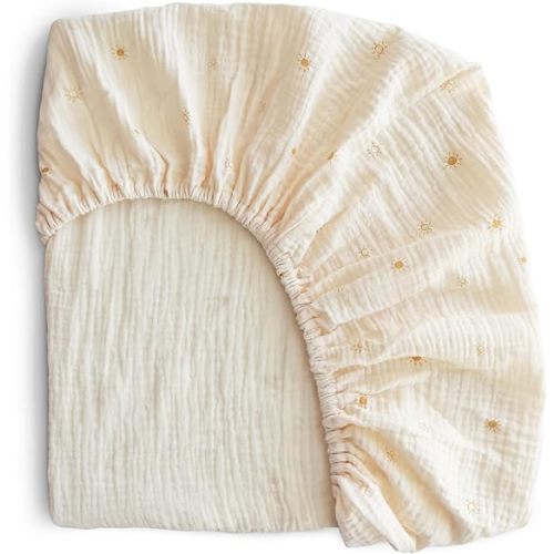 mushie Extra Soft Muslin Fitted Crib Sheet | 192 Thread Count | 28"x 52" (Sun)