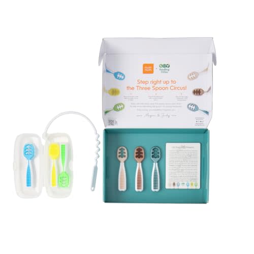 NumNum Baby Spoons Set, Feeding Littles x Silicone Pre-Spoon GOOtensils for Baby Led Weaning, Self-Feeding & Teething, First Stage Toddler Utensils for Ages 6+ Months, 6-Pack, BPA-Free (Neutral/Neon)