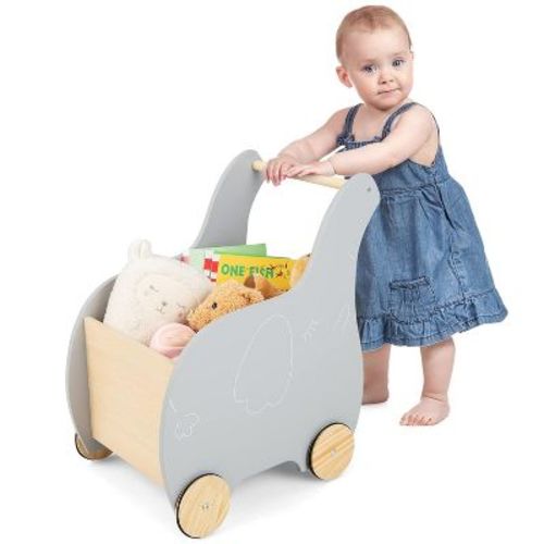 Infans 2 In 1 Baby Wooden Push Learning Walker With Wheels, Toddlers Wagon Push And Pull Toy, Kid Shopping Cart Stroller For Children Baby Girls Boys