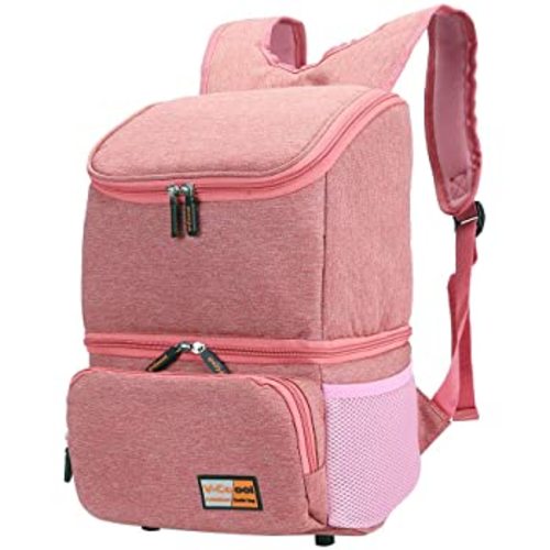 Breast Pump Backpack - Breast Feeding Mom Work Pump Bag with Cooler Pockets for Ice Pack Fits Most Major Pumps Including Medela and Spectra Breastpump - pink