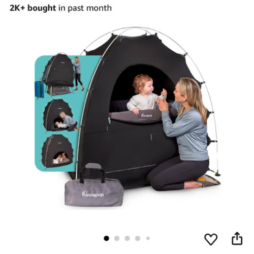 hiccapop Blackout Tent for Pack and Play, Patented Portable Crib Tent, Blackout Canopy Crib Cover, Sleep Pod for Kids, Black