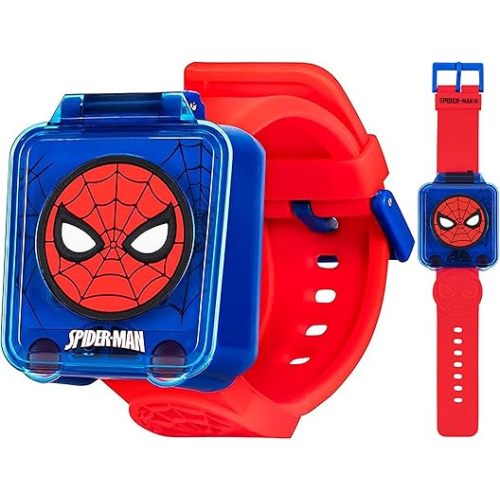 Accutime Marvel Spider-Man Educational Learning Digital Blue Watch for Boys, Toddlers, Kids with Red Strap - Includes Timer, Stopwatch, Alarm, Games! Perfect for Girls and Boys 3+!