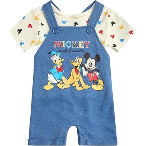 Disney Baby Boys Shorts Set - 2 Piece Spiderman Mickey Mouse Cars Winnie the Pooh Shortall Romper Shirt Short Set (0-3M-24M)