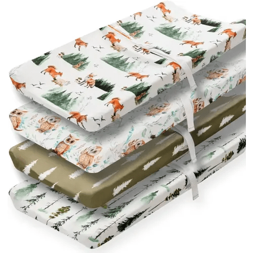 4 Pack Changing Pad Covers Woodland Forest Animals Wood Neutral Unisex Fitted Baby Changing Pad Cover Set for Baby Boys or Girls (Paint Fox)