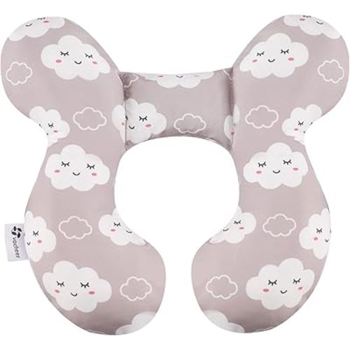 vocheer Baby Travel Pillow(Upgraded), Head and Neck Support Pillow for Pushchair, Car Seat,Stroller, Bouncer, Cotton(Grey Cloud