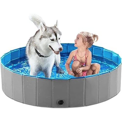 Jasonwell Foldable Dog Pet Bath Pool Collapsible Dog Pet Pool Bathing Tub Kiddie Pool Doggie Wading Pool for Puppy Small Medium Large Dogs Cats and Kids 48" Grey