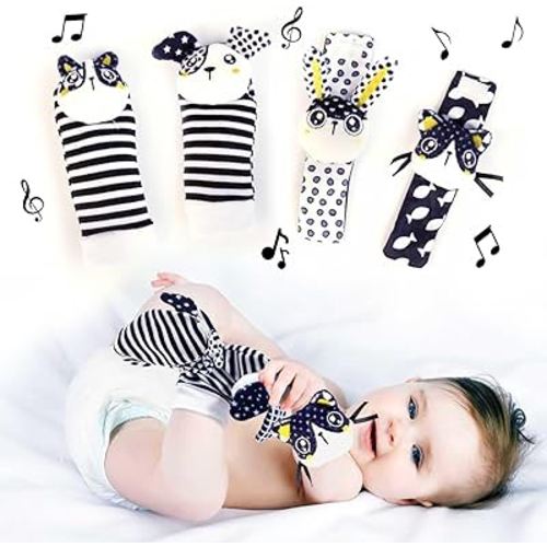 BABY K Baby Rattle Socks & Wrist Toys (Set G) - Newborn Toys for Baby Boy or Girl - Brain Development Infant Toys - Hand and Foot Rattles Suitable for 0-3, 3-6, 6-12 Months Babies