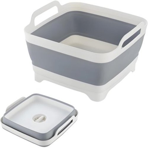 Collapsible Dish Basin with Drain Plug, 9L 2.4 Gallon Portable Wash Basin Dishpan Space Saving Dish Washing Tub Foldable Sink Tub Kitchen Storage Tray Grey,Gray 1p