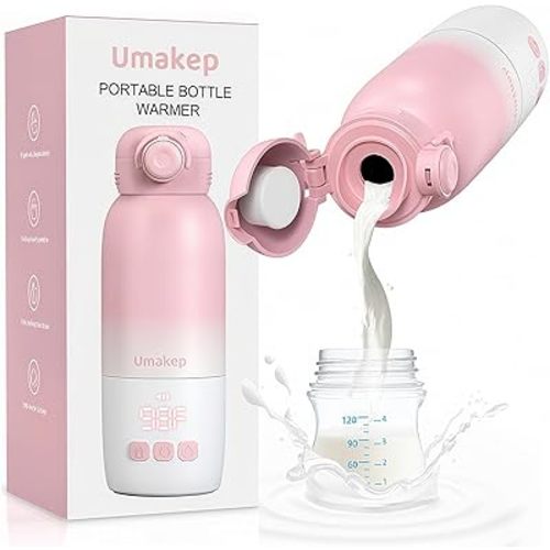 Portable Bottle Warmer, Large 12oz Capacity with Dual Heating Modes for Breast Milk & Water, Smart Temperature Control, Long Battery Life, Bottle Warmer for Outdoor, Airplane & Car Travel, Pink