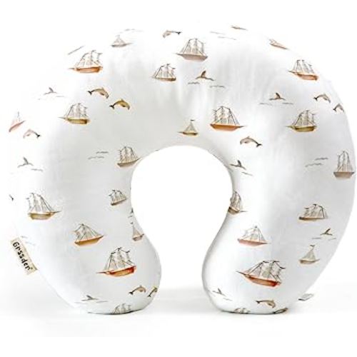 GRSSDER Nursing Pillow Cover, Stretchy Soft Minky Fabric Covers, Fit Most Nursing Support Pillows for Breastfeeding, Comfortable Safe Pillow Cover, Sailboat