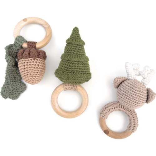 Woodland Rattle Set Deer Tree Acorn Fall Winter Cotton Teether - The Blueberry Hill | Maisonette