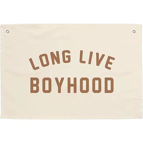 MINI ZOZI Long Live Boyhood Hanging Flag 20X30 Banners Orange Canvas Wall Decor Art Sign Boys Room Boy Bedroom Banner Toddler Playroom Baby Kids Nursery Fabric Flags Tapestry