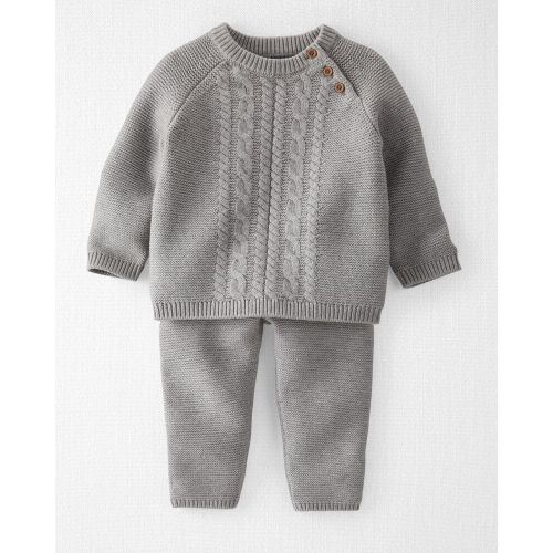 Baby Organic Cotton Sweater Knit 2-Piece Set - 6M - Gray Heather