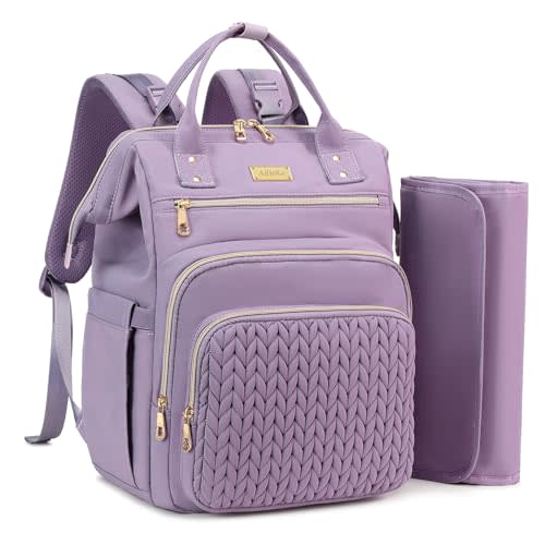 AIJIEKE Diaper Bag, Large Wide-Open Baby Diaper Backpack, Multi-functional Baby Travel Tote Bag, Diaper Bag with Changing Pad, Diaper Bags for Mom & Maternity (Purple)