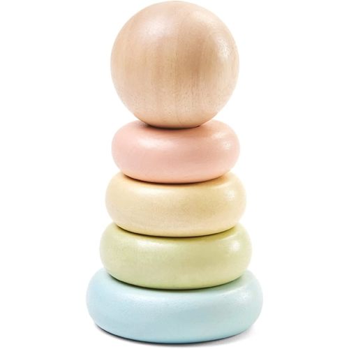 PlanToys® First Stacking Ring | Montessori Wooden Stacking Toy for Babies & Toddlers | Baby Learning Toy for Fine Motor Skills, Sensory Play & Color Sorting