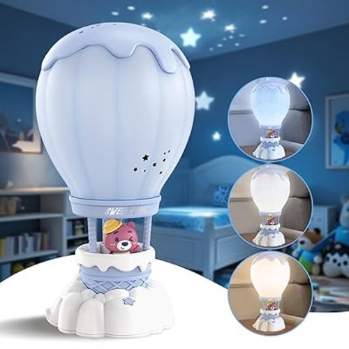 Star Projector Galaxy Night Light,Hot Air Balloon Night Light for Kids,3 Color Bedside Lamp Space Projector USB Portable Table Lamp Nursery Kids Room Decor Aesthetic Gifts for Boys Girls (Blue lamp)