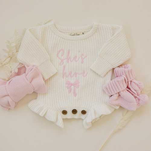 Custom Coming Home Outfit, Name Newborn Outfit, Embroidered Baby Outfit, Hospital Home Outfit, She's here outfit, Name Baby Romper
