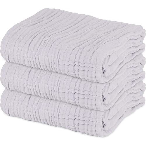 Baby Towels Muslin Baby Bath Towel 3Pack Infant Towels for Newborn Boy Girl 6 Layers Ultra Soft Cotton Toddler Towels for Baby's Delicate Skin 40x 40 Inch (Grey)