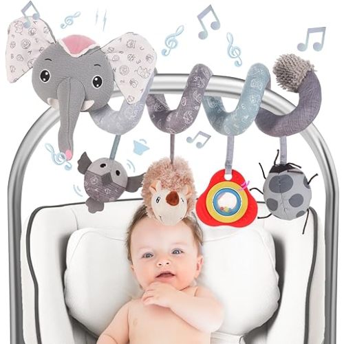 FATI Baby Stroller Toys, Car Seat Toys for 0-6 Months, Sensory Toys for Newborns 0-3 Months, Infants Toys for Baby Crib Carseat with Squeaker Teether Rattles for 0 3 6 9 12 Months Babies Ideal Gifts
