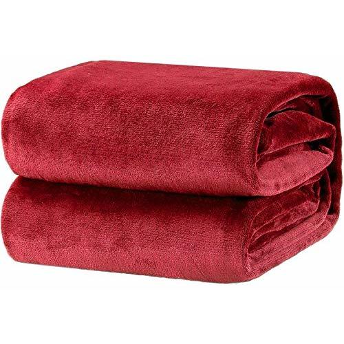 Bedsure Flannel Fleece Luxury Blanket Burgundy Throw Lightweight Cozy Plush Microfiber Solid Blanket - Throw(50"x60") - Red