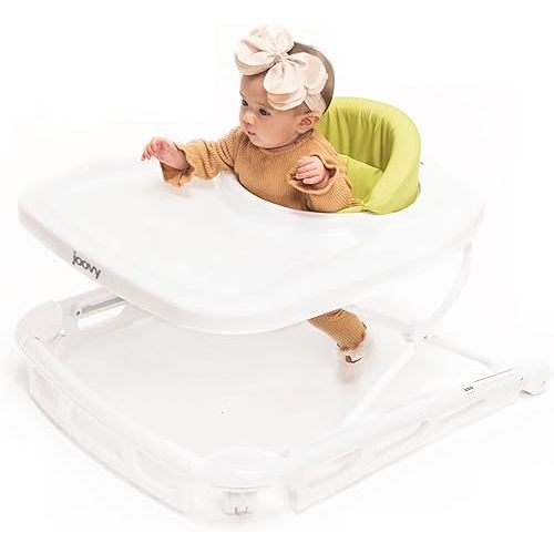 Joovy Spoon Baby Walker & Activity Center Featuring Three Adjustable Heights, Extra-Large Tray, and 30 lb Weight Capacity - JPMA Safety Certified, Greenie