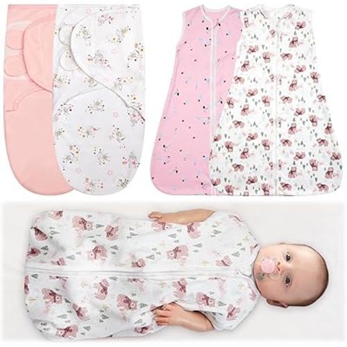 Ramede 4 Pack Baby Swaddle Blanket Newborn Sacks Sleep Swaddle for 0-3 Months Soft Cotton Wearable for Baby Boy Girl Sleeping(Star,Grey)