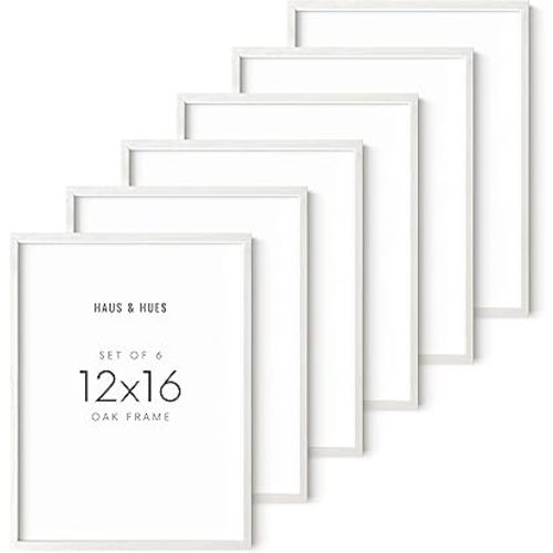 HAUS AND HUES White Oak 12x16 Inch White Picture Frames - Set of 6 White Frames Gallery Wall, White Picture Frames 12x16, White Gallery Wall Frame Set, White Picture Frames Pack (White Oak Frame)