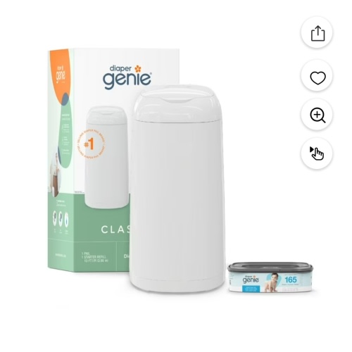 Diaper Genie Classic Pail White Holds Up to 165 Diapers with Odor Lock and One-Hand Lid