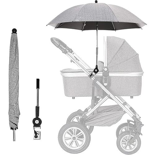 Baby Stroller Parasol, Universal Umbrella with Clamp, 360 Degree Adjustable UV Protection Stroller Sun Shade, Waterproof Umbrella for Trolley, Bike, Wheelchair, Beach Chair
