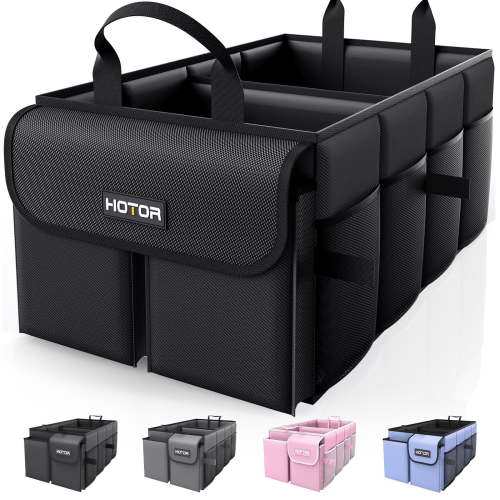 HOTOR Trunk Organizer for Car and SUV - Large-Capacity Car Organizer with Multiple Compartments, Foldable Car Organization for Car Accessories, Tools, Sundries, Black