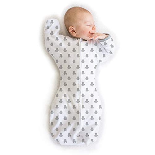Amazing Baby Transitional Swaddle Sack with Arms Up Half-Length Sleeves and Mitten Cuffs, Tiny Bear, Sterling, Medium, 3-6 Months (Parents’ Picks Award Winner, Easy Transition with Better Sleep)