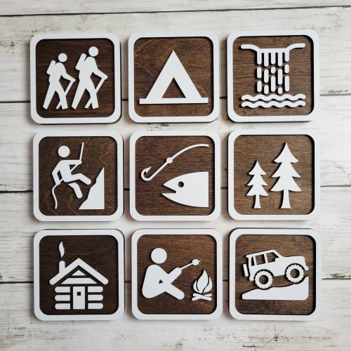 National Parks & Recreation Signs, National Forest Icons, Cabin Decor, 3D Laser Cut Camping Symbol, Fishing Nursery, Hiking, Over 150 Images