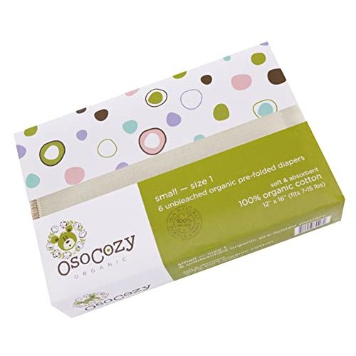 OsoCozy Organic Cotton Prefold Cloth Diapers (6pk) - Super-Soft, Thick, Absorbent, Durable and Ecologically Friendlier.