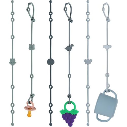 6-Pack Baby Toy Straps, Silicone High Chair & Stroller Straps, Toddler Bottle & Car Seat Accessories, Baby Travel Essentials with Pacifier Clips