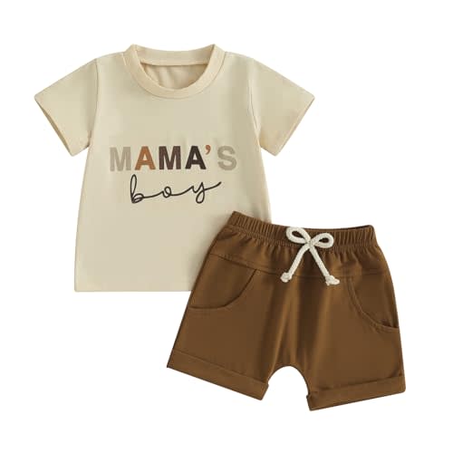 Karwuiio Toddler Baby Boy Summer Outfit Short Sleeve T-Shirt Tops Elastic Waist Shorts Set Baby Boys Clothes