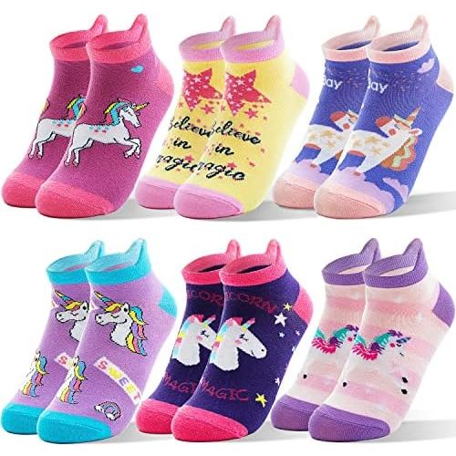 ANTSANG Kids Girls Toddler Unicorn Ankle Socks Cute Silly Cartoon No Show Funny Novelty Fashion Cotton Socks 6 Pairs